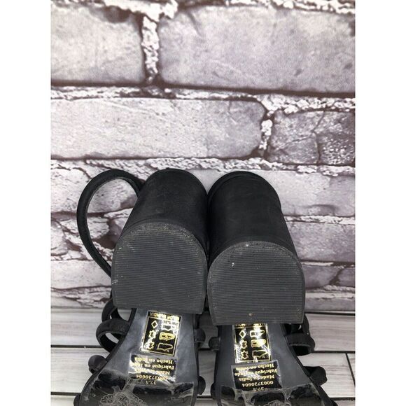 Free People Black Leather Cuban Heel Cage Strappy Sandals Women’s 37.5M US/7M US - Picture 11 of 16